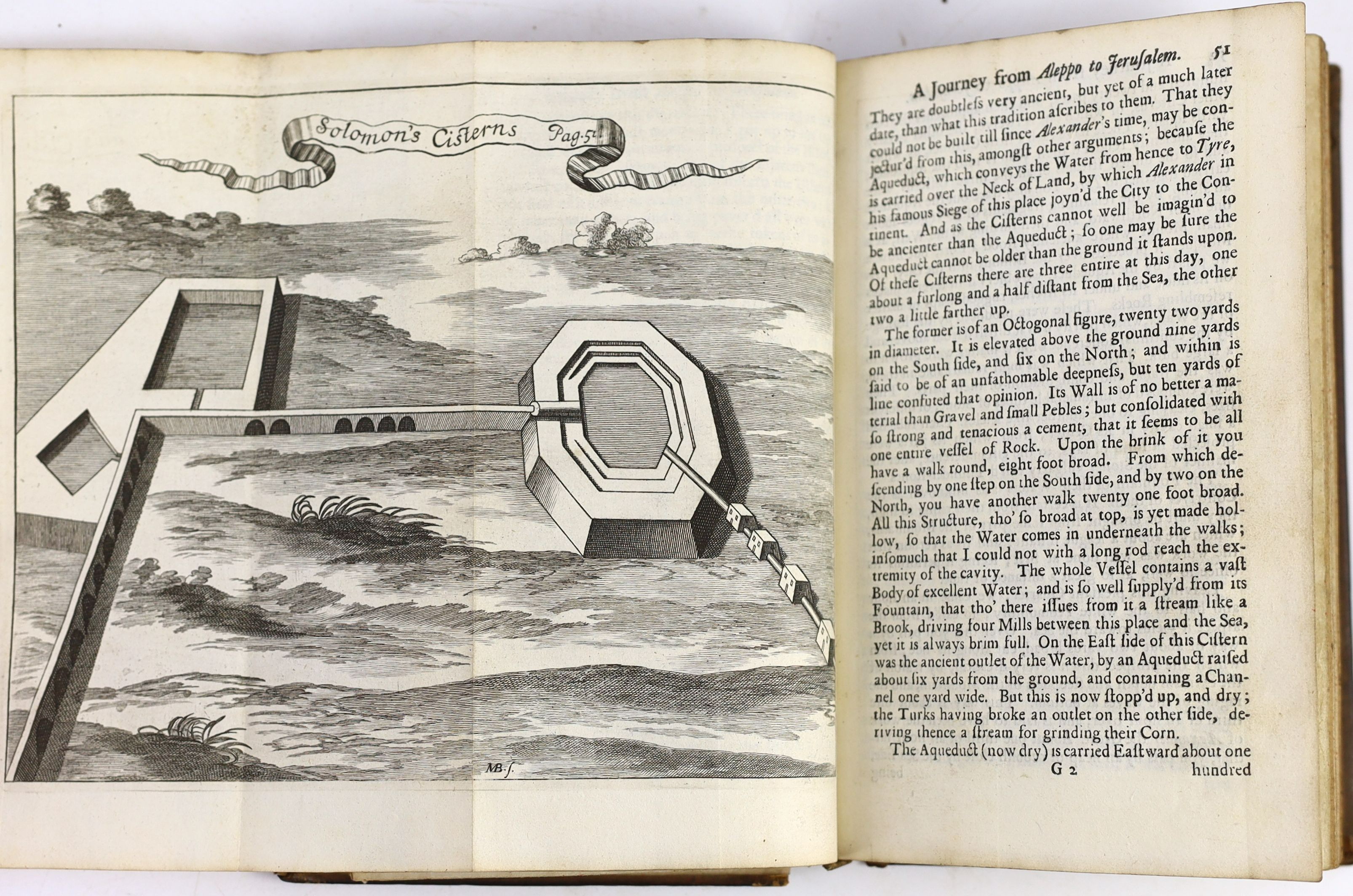 Maundrell, Henry - A Journey from Aleppo to Jerusalem at Easter, A.D. 1697. 3rd edition (with additionally, a Journey to the Euphrates & to Mesopotamia). 2 folded views, 13 other plates (7 folded) and engraved text illus